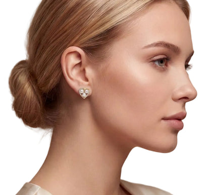 18K Gold Plated AAAA Freshwater Pearl Heart Stud Earrings