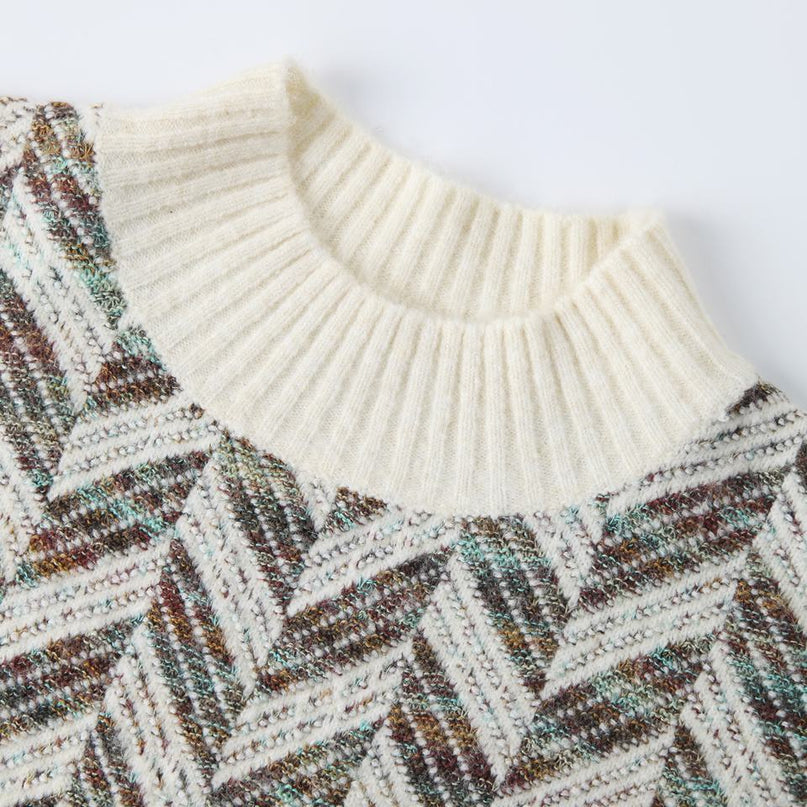 Pullover Sweater – 100% Cotton – Herringbone Pattern – High Street Style