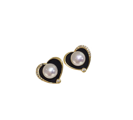 18K Gold Plated AAAAA Freshwater Pearl Heart Stud Earrings