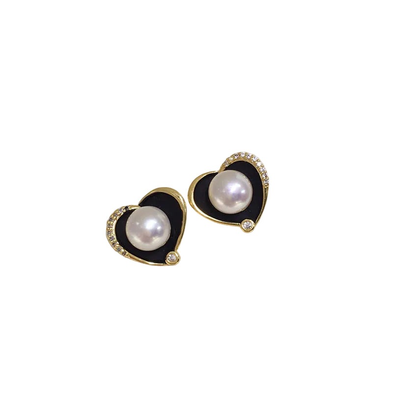 18K Gold Plated AAAAA Freshwater Pearl Heart Stud Earrings