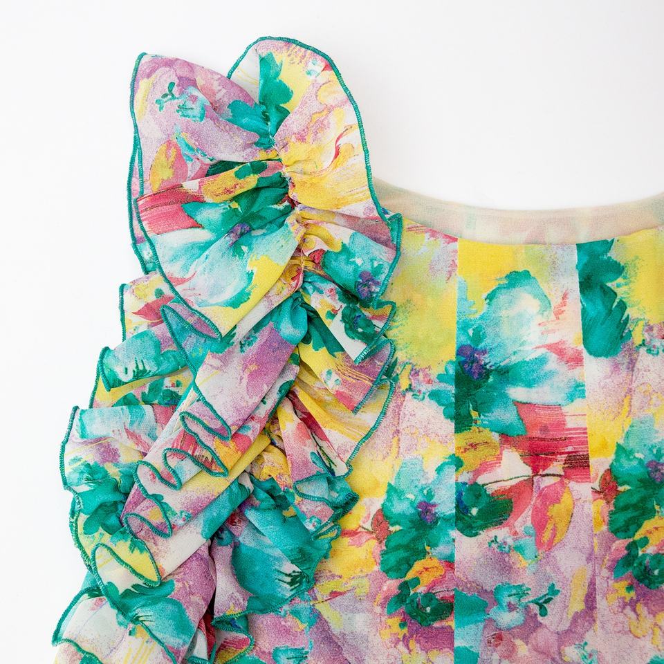 Maxi Dress – Floral Print – Ruffle Sleeve – Bohemian Chic Style