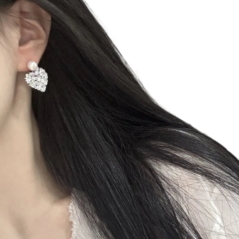 18K Gold Plated AAAA Freshwater Pearl Heart Stud Earrings