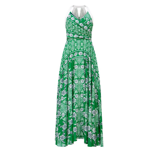 Maxi Dress – Bohemian Halter Neck – Flowy Draped Silhouette – Chic Style