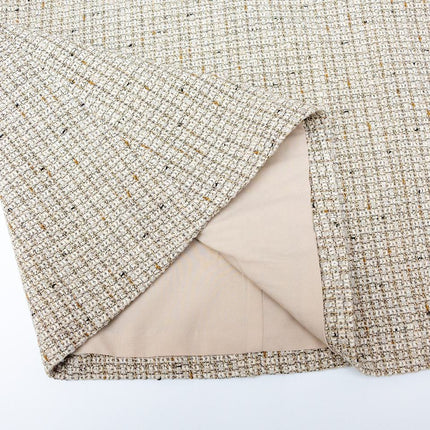 Office Dress – Tweed & Chiffon Blend – Bow Neckline – Vintage Chic Midi Style