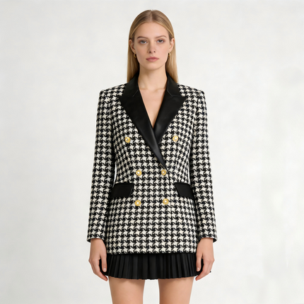 Olivia Van Hoef Houndstooth Double-Breasted Blazer