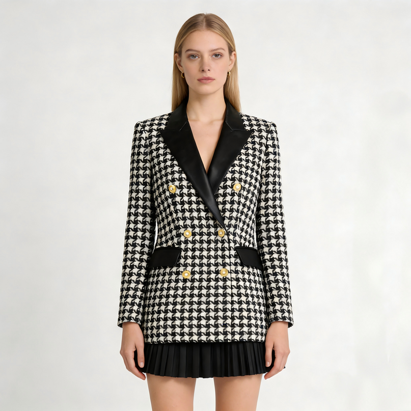 Olivia Van Hoef Houndstooth Double-Breasted Blazer