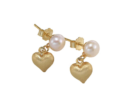 18K Gold Plated 925 Sterling Silver Freshwater Pearl Heart Drop Earrings