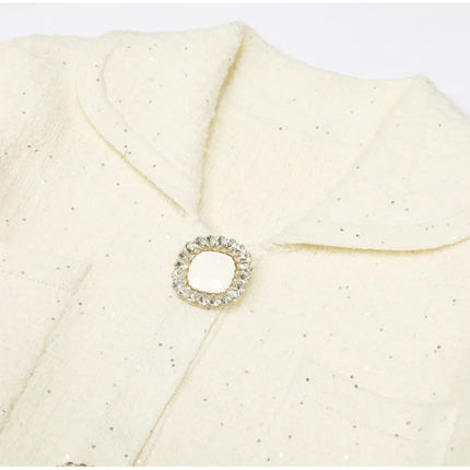 Kiara Van Hoef Embellished Button Tweed Mini Dress