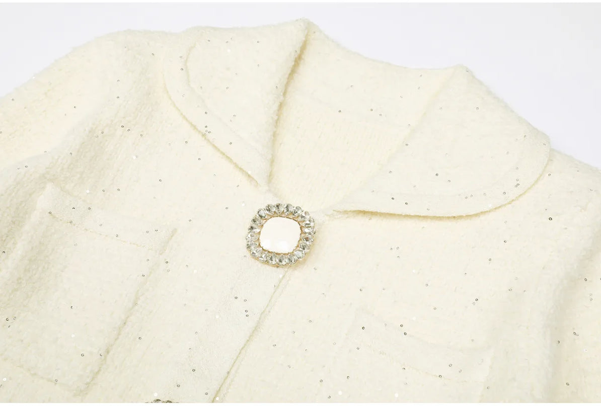 Kiara Van Hoef Embellished Button Tweed Mini Dress