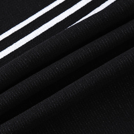 Knit Dress – Black & White Stripes – Round Neckline – Elegant Midi A-Line