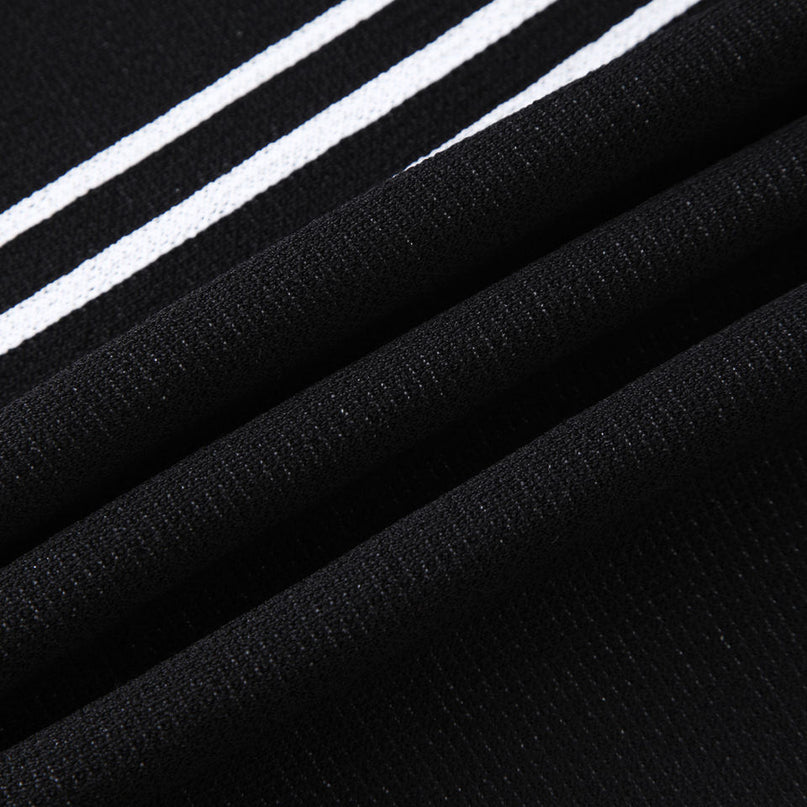 Knit Dress – Black & White Stripes – Round Neckline – Elegant Midi A-Line