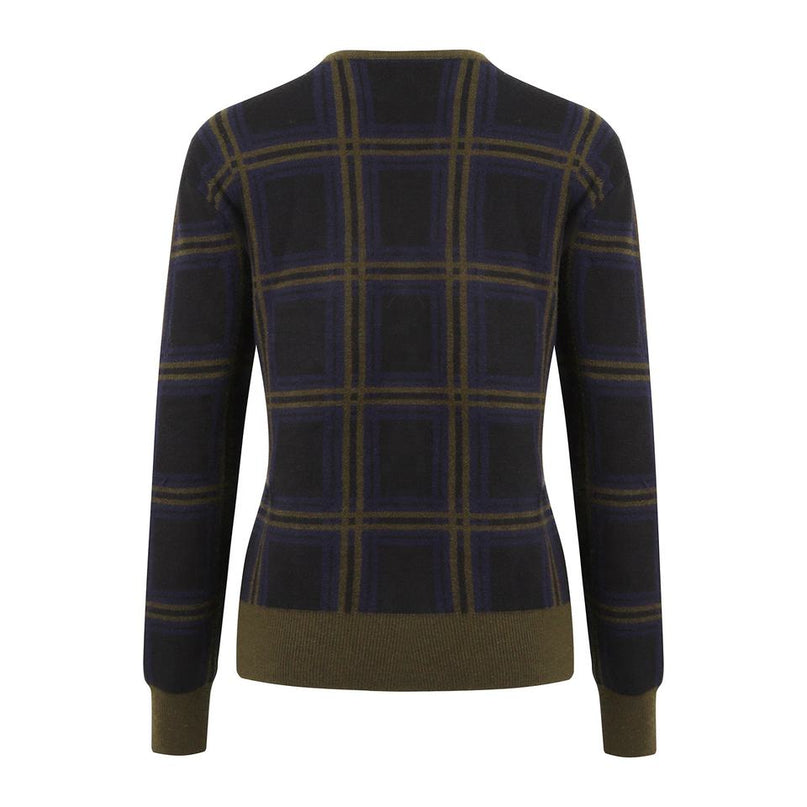 Knit Cardigan – Purple Plaid Design – Mohair Blend – Vintage Chic Style
