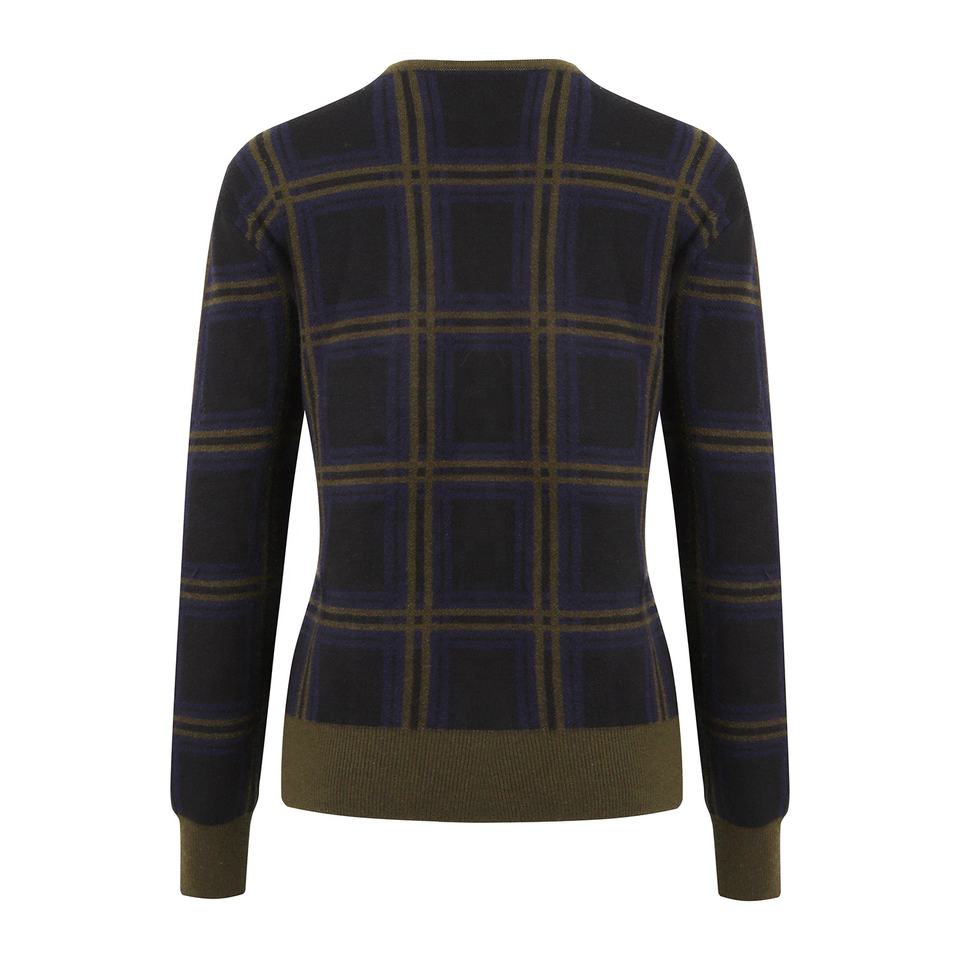 Knit Cardigan – Purple Plaid Design – Mohair Blend – Vintage Chic Style