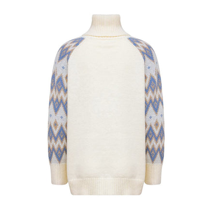 Roll Neck Sweater – Nordic Jacquard Knit – Paisley Pattern – Vintage Style