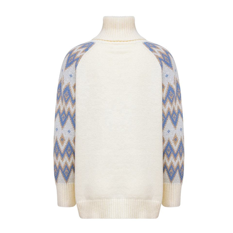 Roll Neck Sweater – Nordic Jacquard Knit – Paisley Pattern – Vintage Style