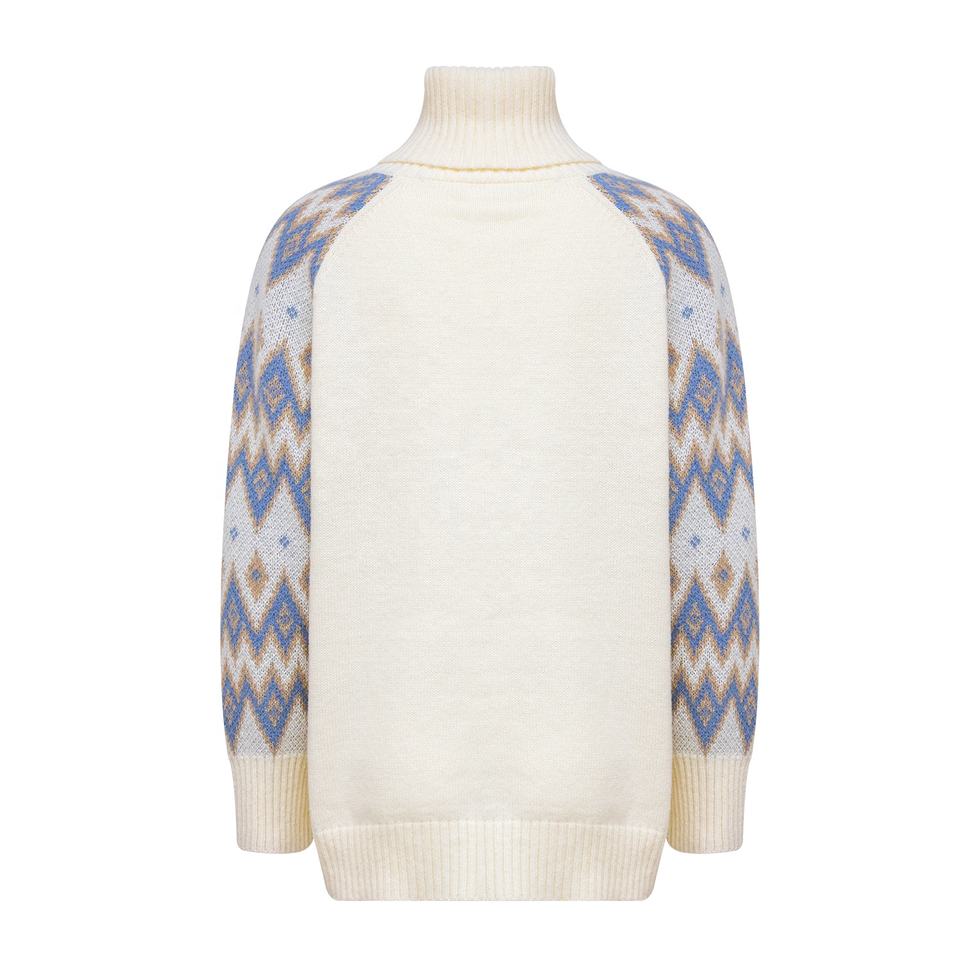 Roll Neck Sweater – Nordic Jacquard Knit – Paisley Pattern – Vintage Style