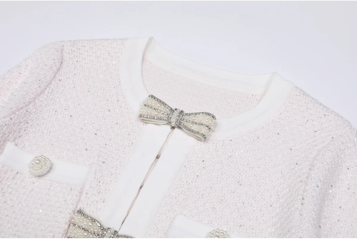 Madeline Van Hoef Bow-Detail Jacket And Knit Midi Skirt Set