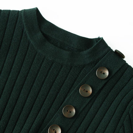 Maxi Dress – Solid Knit Design – Button Detail – Modest Vintage Style