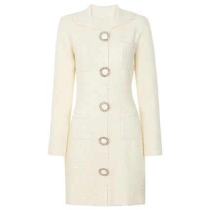 Kiara Van Hoef Embellished Button Tweed Mini Dress