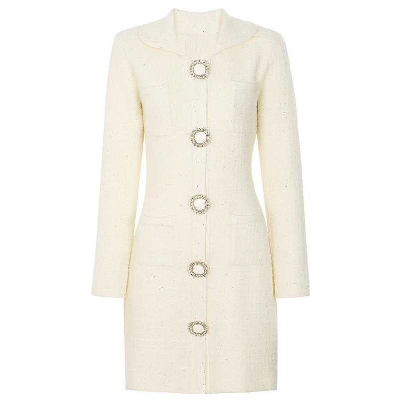 Kiara Van Hoef Embellished Button Tweed Mini Dress