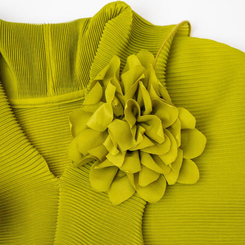 Maxi Dress – Green Floral Ruffle – High Collar – Elegant Abaya Style