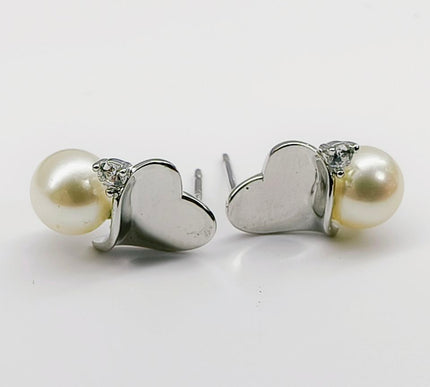 Akoya Saltwater Pearl Heart Stud Earrings 925 Silver