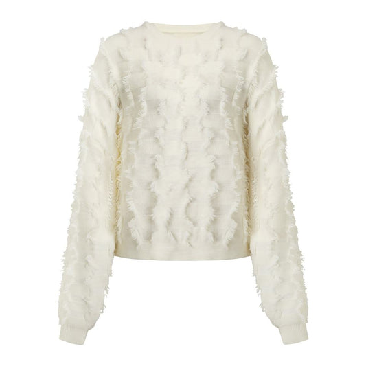 Pullover Sweater – Fluffy Jacquard Knit – Fringe Tassel Design – Chic Spring Style