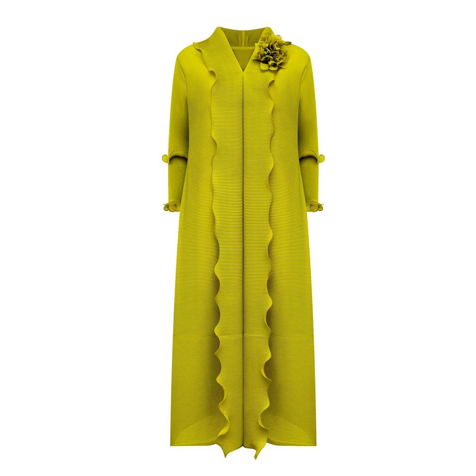Maxi Dress – Green Floral Ruffle – High Collar – Elegant Abaya Style