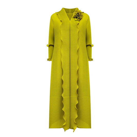 Maxi Dress – Green Floral Ruffle – High Collar – Elegant Abaya Style