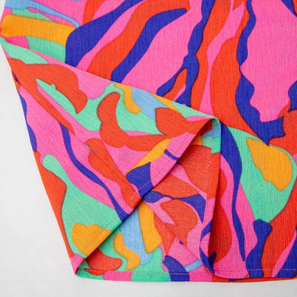 Midi Dress – Fuchsia African Print – Sleeveless V-Neck – Chic Beach Style