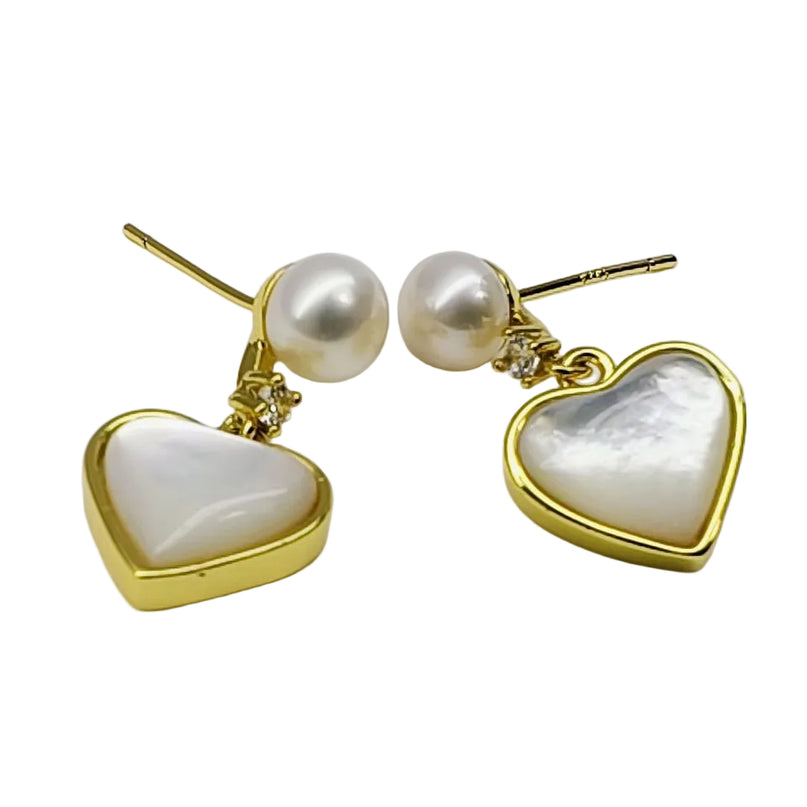 18K Gold Plated AAAA Freshwater Pearl Heart Drop Earrings