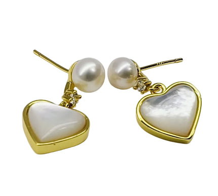 Van Hoef - AAAA Pearl Heart Earrings 18K Gold Plated Elegant Jewelry