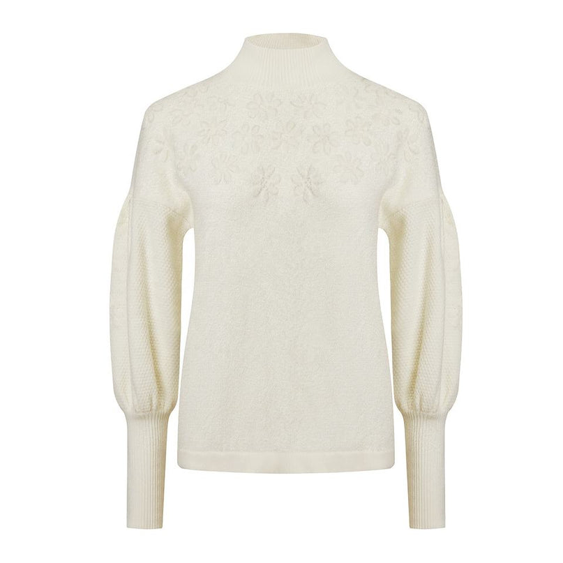 Sweater – Ivory Floral Jacquard – Chunky Knit – Premium Vintage Style
