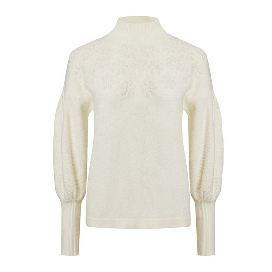 Sweater – Ivory Floral Jacquard – Chunky Knit – Premium Vintage Style
