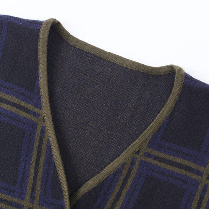 Knit Cardigan – Purple Plaid Design – Mohair Blend – Vintage Chic Style
