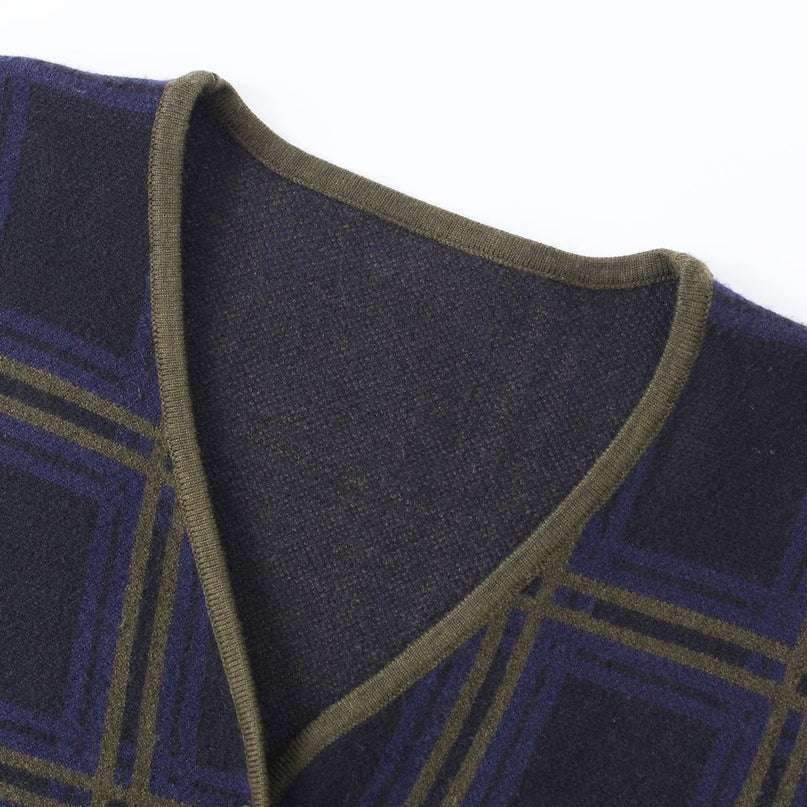 Knit Cardigan – Purple Plaid Design – Mohair Blend – Vintage Chic Style