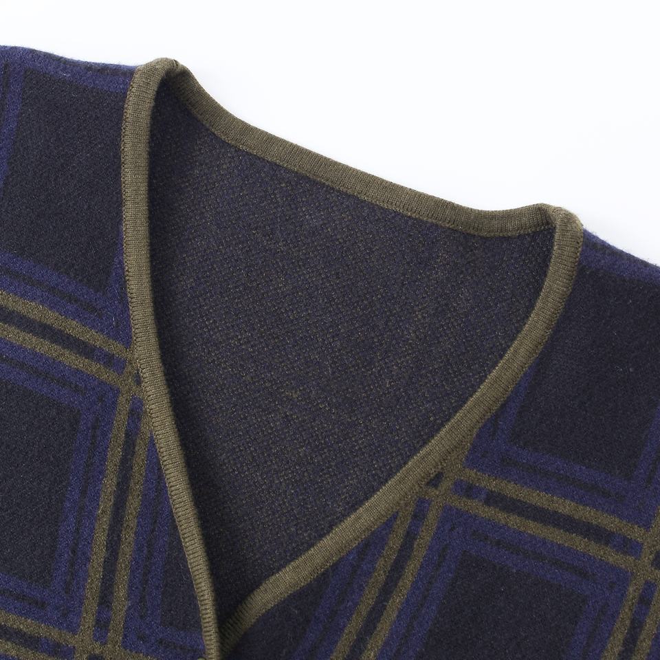 Knit Cardigan – Purple Plaid Design – Mohair Blend – Vintage Chic Style