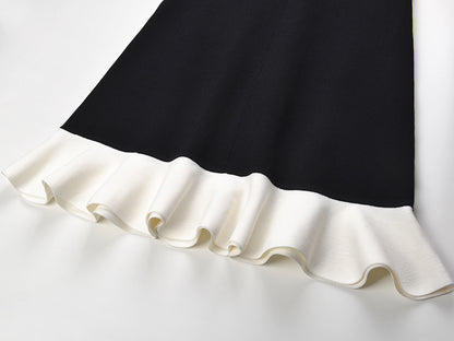Sleek A-line Dress with Necklace Detail & Pearl Embellishment in black