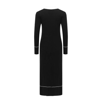 Sweater Dress – Solid Knit Design – Button-Up Maxi – Elegant A-Line Style