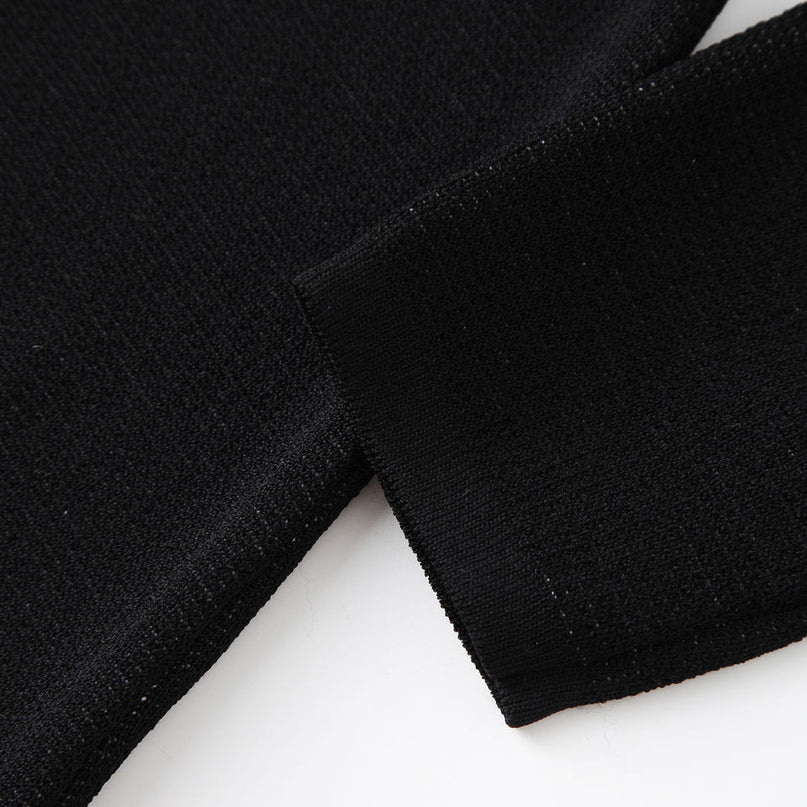 Knit Dress – Black & White Stripes – Round Neckline – Elegant Midi A-Line