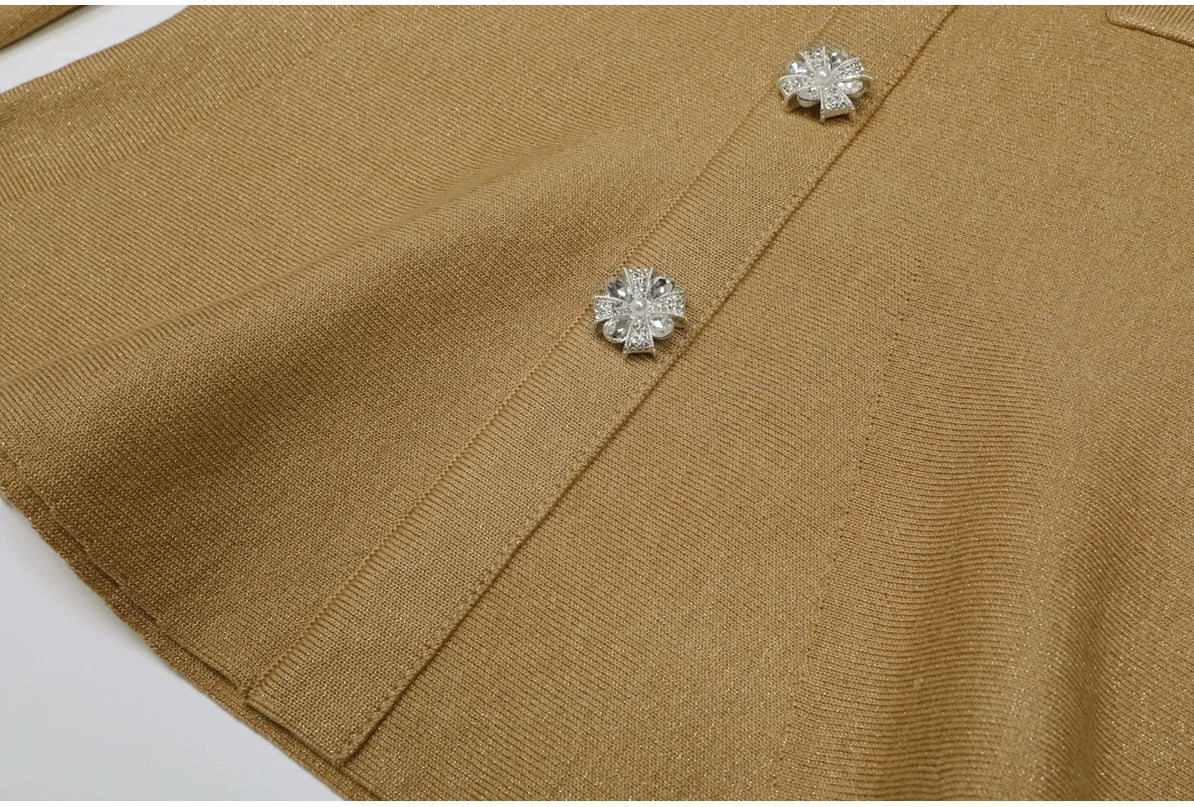 Mia Van Hoef Crystal-Trim Peplum Top And Knit Midi Skirt Set