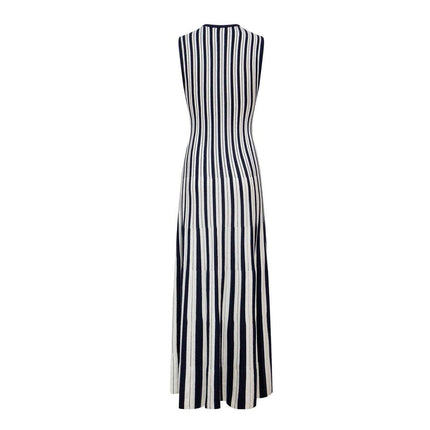 Sweater Dress – Sleeveless Maxi – Pleated Knit Design – Chic Striped Style
