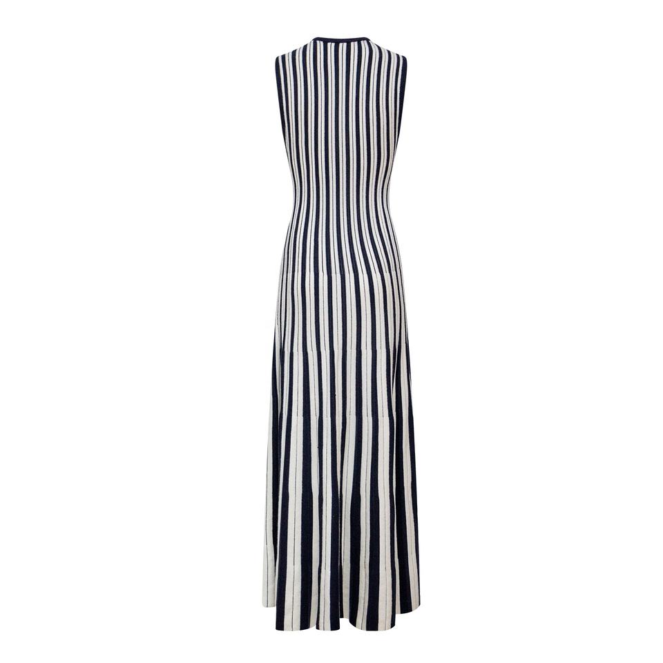 Sweater Dress – Sleeveless Maxi – Pleated Knit Design – Chic Striped Style