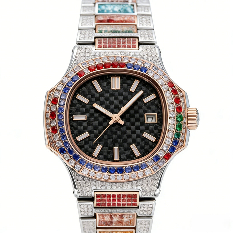 Van Hoef Square Case - Iced-Out Look - VVS Moissanite-Style Shine