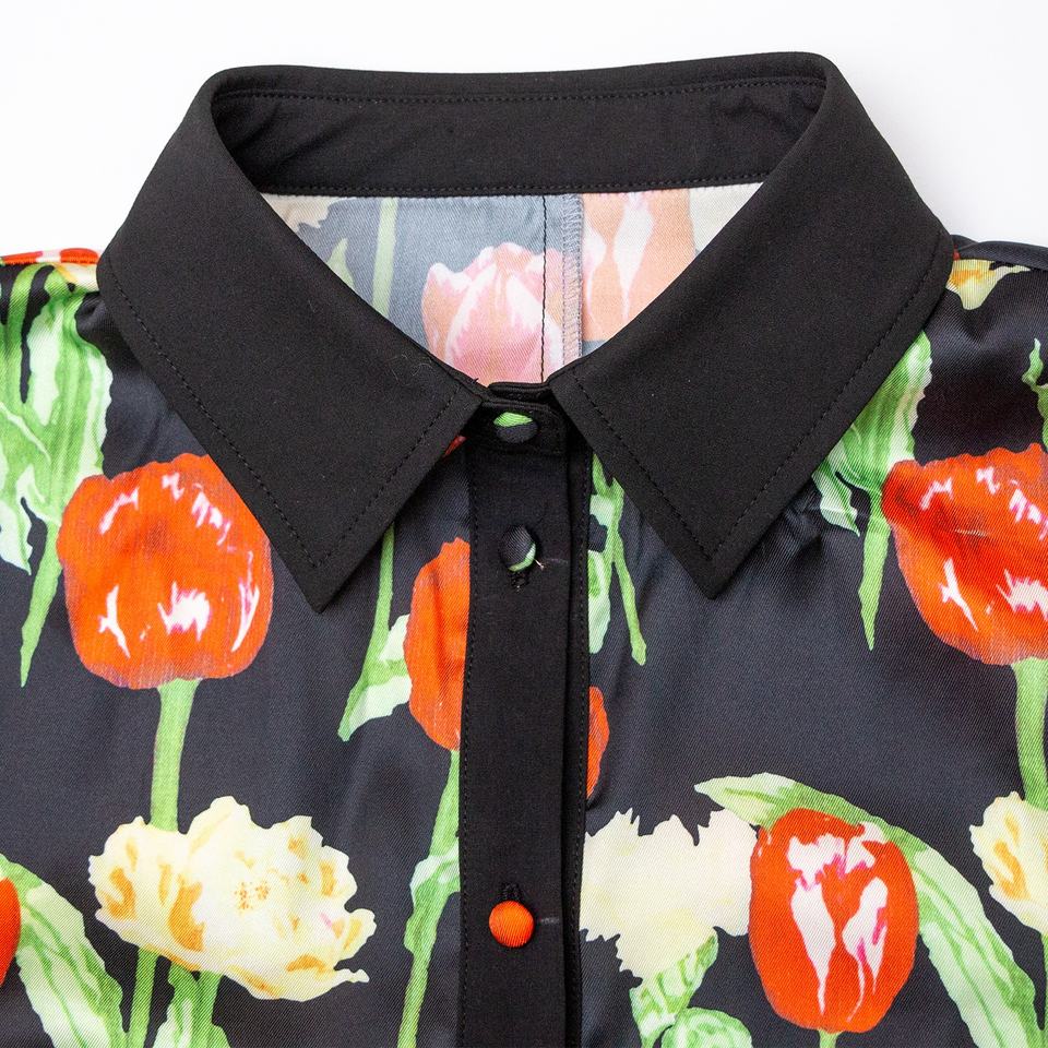 Shirt Dress – Floral Button Detail – Lapel Collar – Bohemian Chic Style