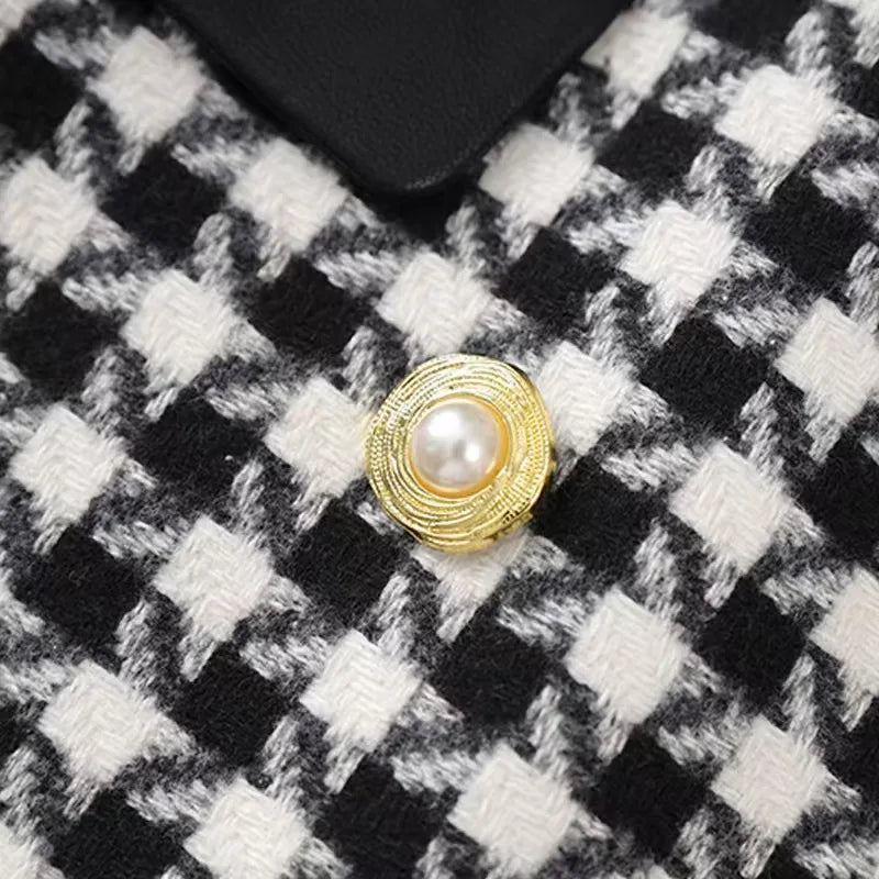 Olivia Van Hoef Houndstooth Double-Breasted Blazer