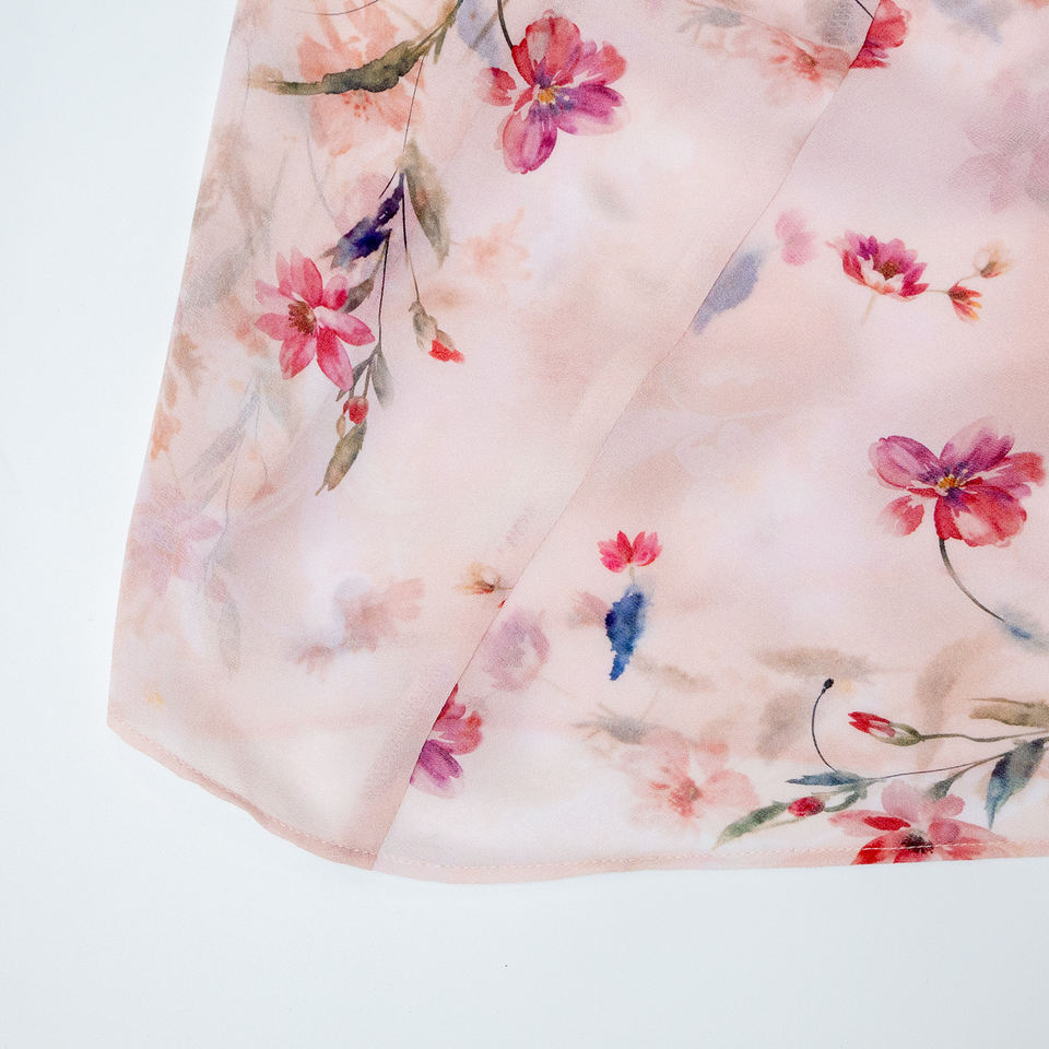 Maxi Dress – Floral Chiffon Print – O-Neck – Haute Couture Evening Style