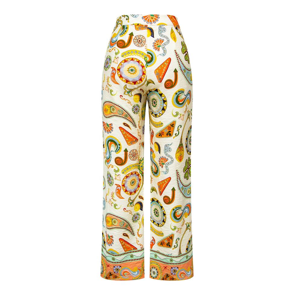 Wide Leg Pants – Floral Paisley Pattern – High Waisted Fit – Statement Style