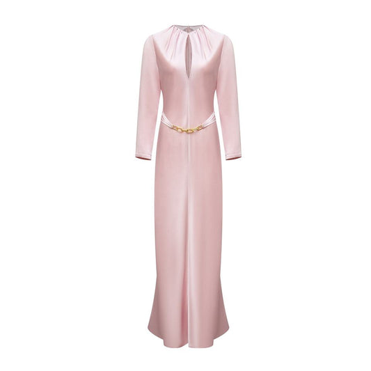 Evening Dress – Pink Satin Maxi – Notched Neckline – Elegant Modest Style