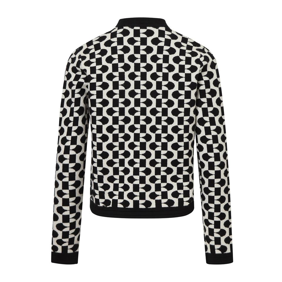 Cardigan Sweater – Geometric Pattern – Zipper Closure – Varsity Style